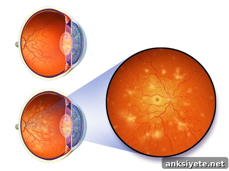 This image is an illustration depicting diabetic retinopathy.