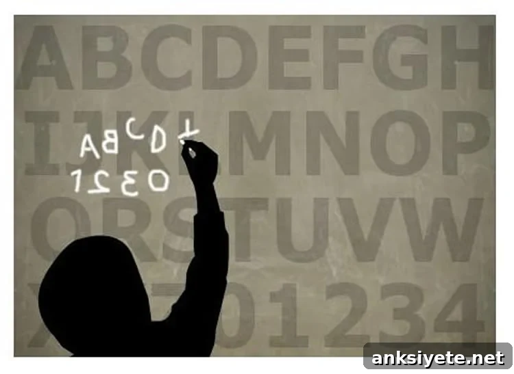 First Brain Scans Predict Early Reading Difficulties in Children 2 The image shows letters on a board. There is an outline of a child writing letters, but getting most the wrong way round.
