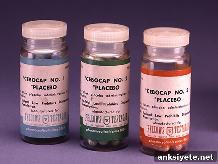 Photo of placebo bottles.