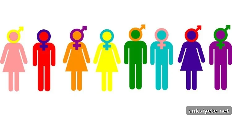 Drawings of male and female figures with gender symbols in place of their heads.