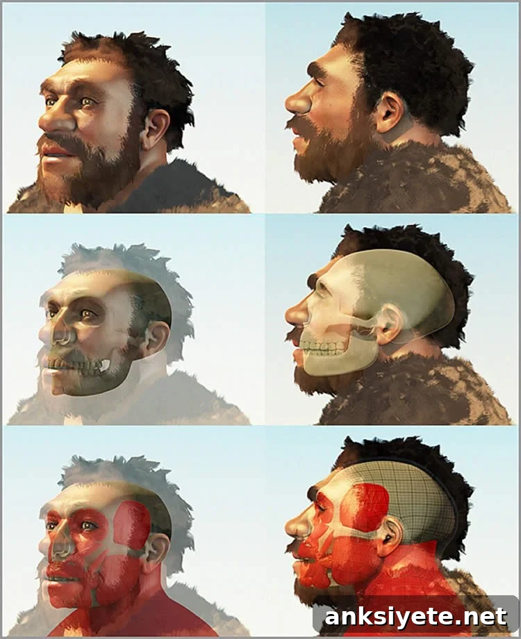 Image shows a forensic reconstruction of a Homo neanderthalensis.