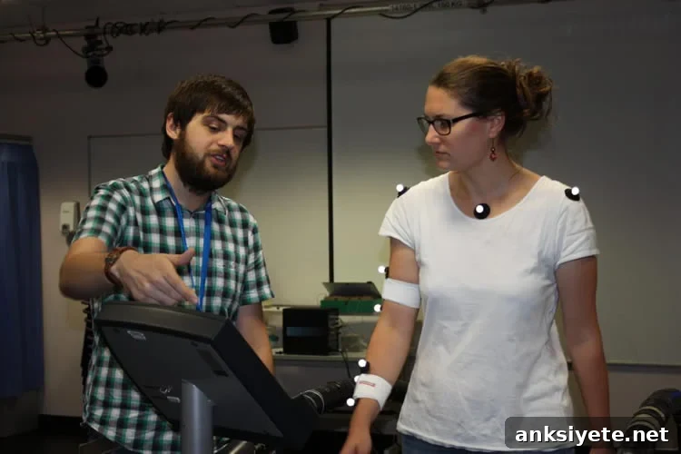 Lead researcher talks to a participant
