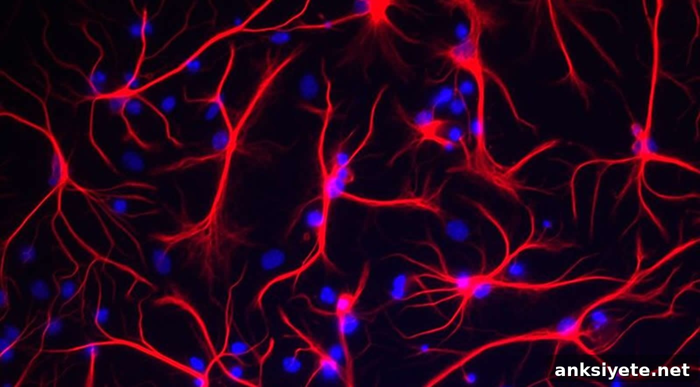 Image shows astrocytes in red.