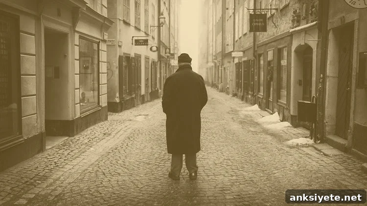 Image shows an old person walking down a street.