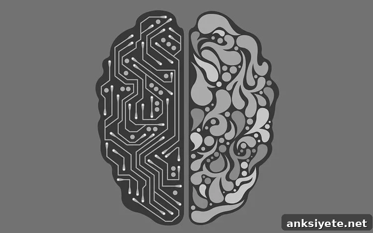 Image shows half a brain made up of chips and the other a normal brain.