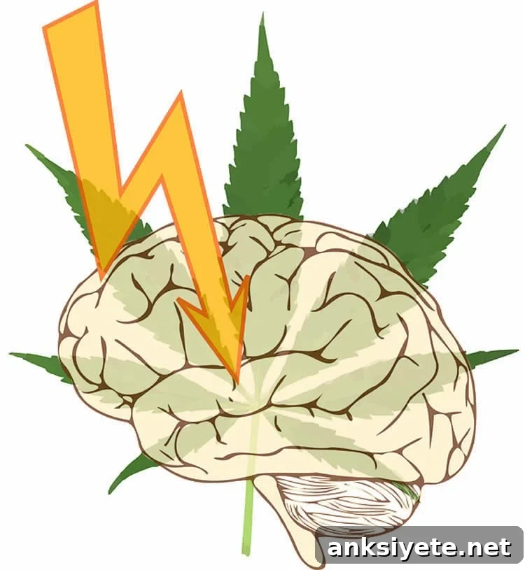 Image shows a brain and cannabis leaf.