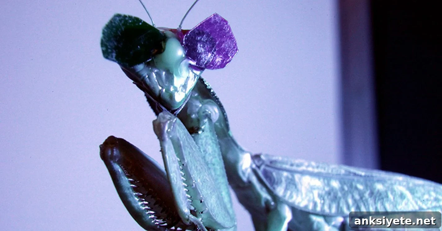 Scientists Identify Brain Cells Responsible for 3D Vision 4 This shows a praying mantis wearing the 3D glasses