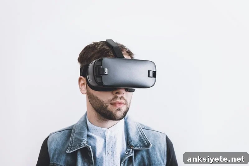 This shows a man in VR glasses
