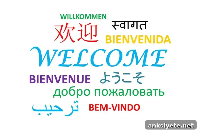 This shows the word welcome written in different languages
