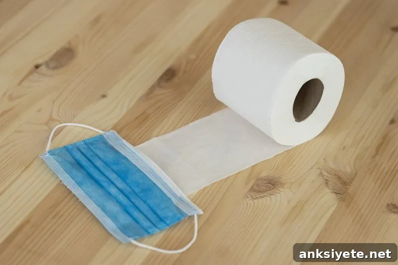 This shows toilet paper and a surgical mask