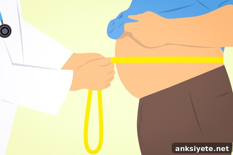 This is a cartoon of a doctor measuring a belly