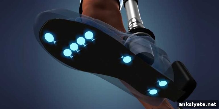This shows a prosthetic foot with blue lights under it