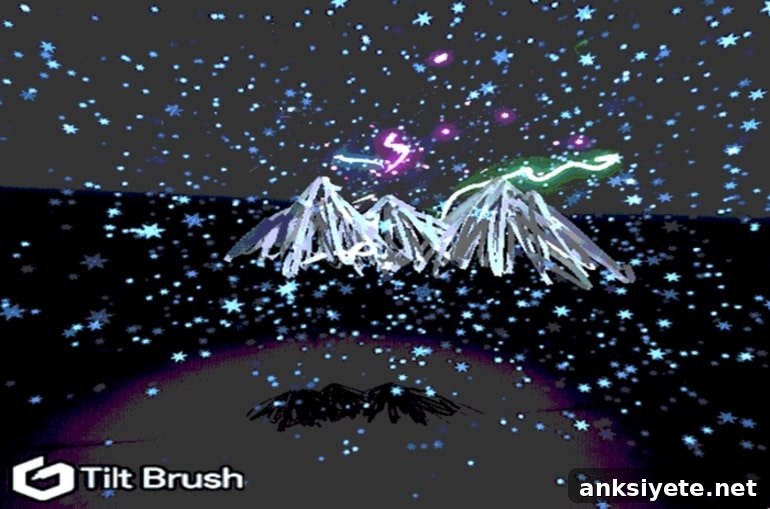 This shows the art work generated of a mountain range and stars