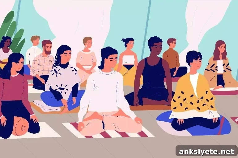 This is a cartoon of people meditating