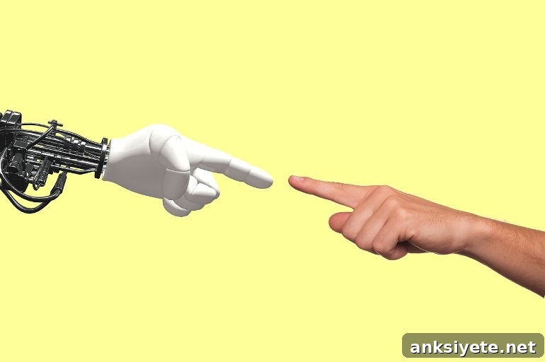 This shows a robot finger touching a human finger