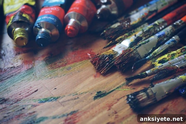 This shows paint and paintbrushes