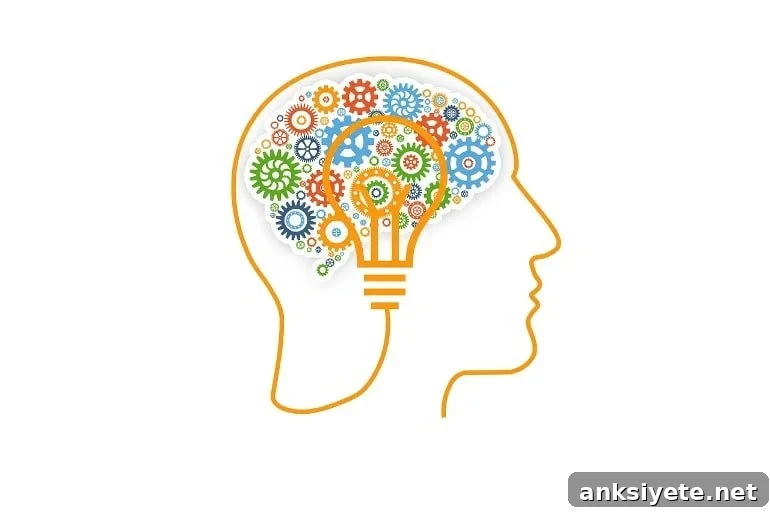This shows a head made of cogwheels and a lightbulb