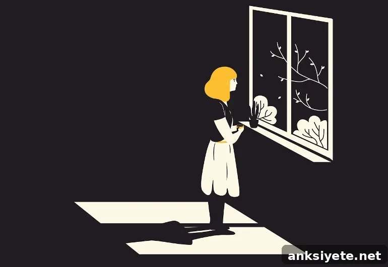 This is a cartoon of a sad looking woman looking out a window
