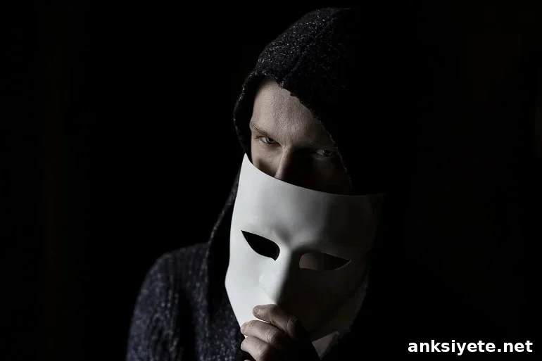 This shows a man pulling off a mask