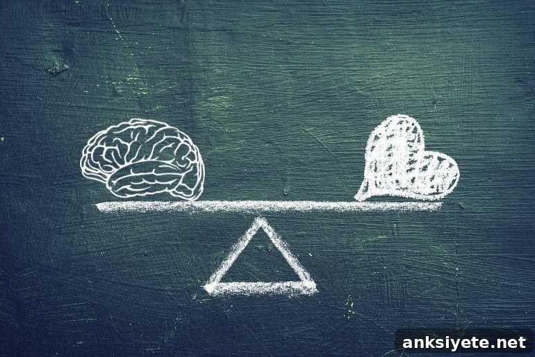 This shows a heart and brain balanced on a scale