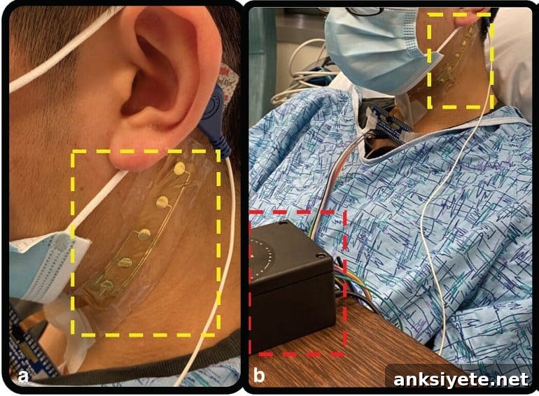 This shows the sensor on a patient's neck