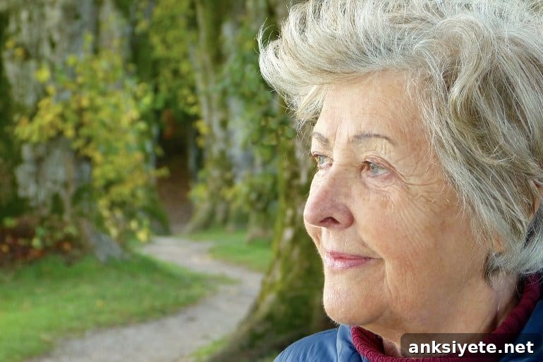 This shows an older woman