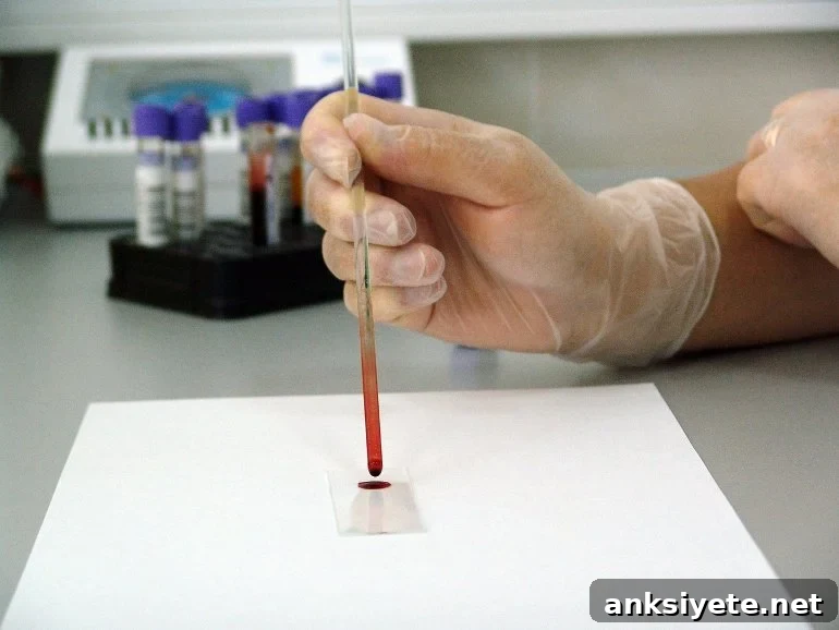 This shows a researcher testing a blood sample