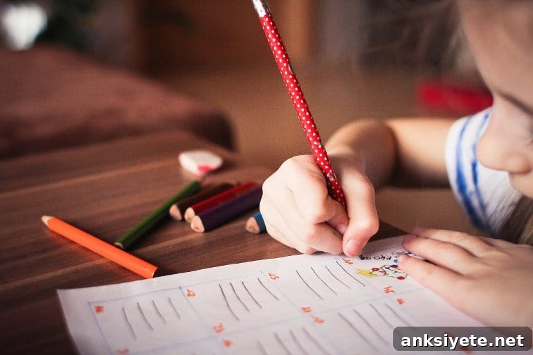 This shows a child doing school work