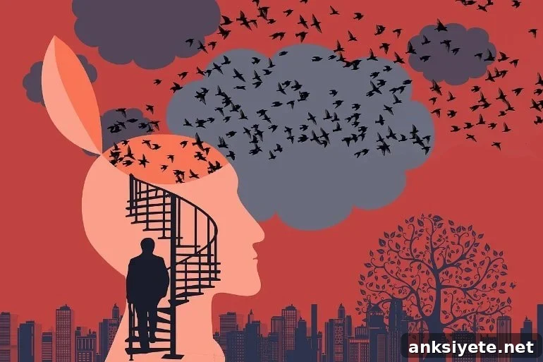 This shows the outline of a head, birds and a stair case