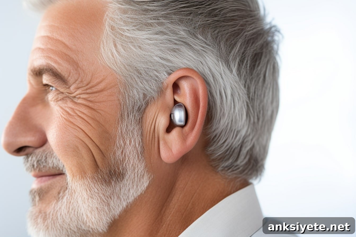 This shows a man with a hearing aid.