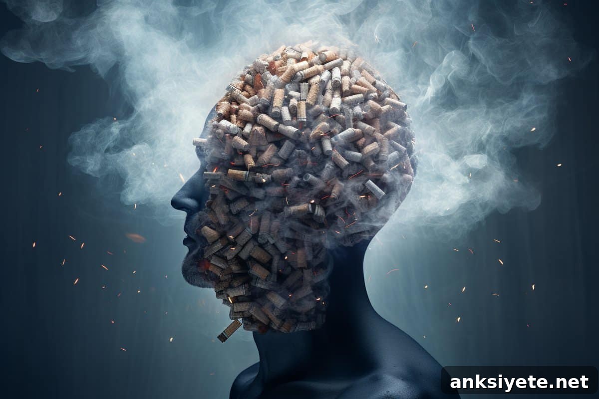 This shows a head covered in cigarette butts.