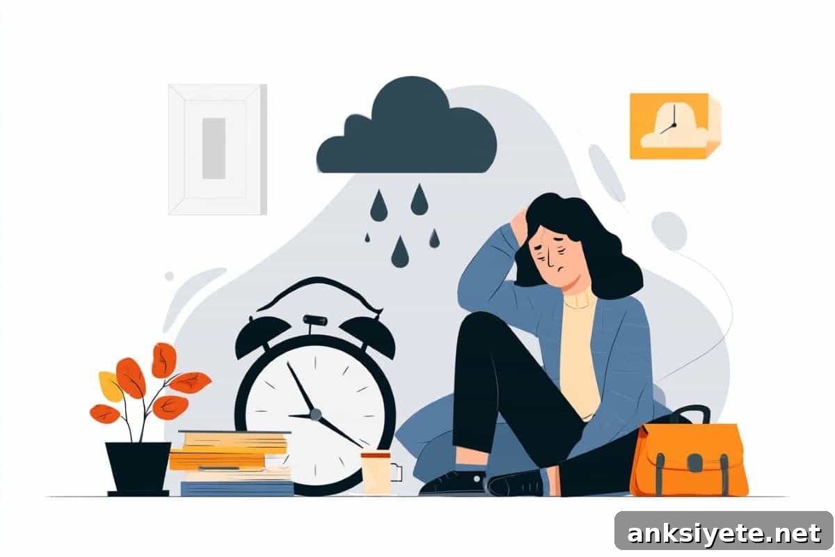 This shows a depressed woman and a clock.